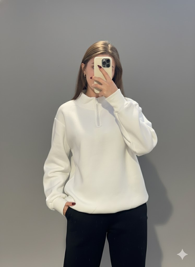 Beyaz yarım fermuarlı sweat