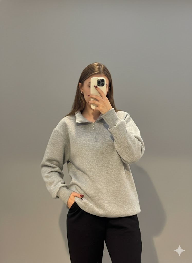 Gri yarım fermuarlı sweat