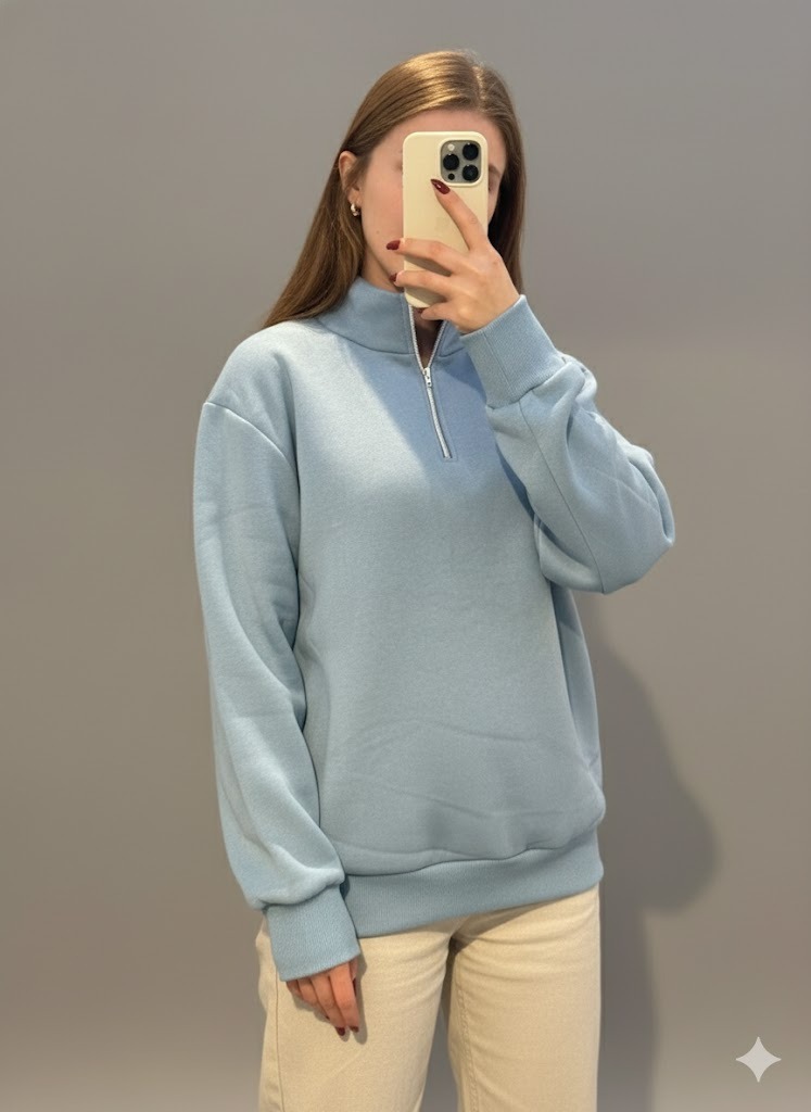 Mavi yarım fermuarlı sweat